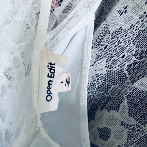 Open Edit Sheer Lace Long Sleeve Maxi Ivory Dress - Picture 11 of 16
